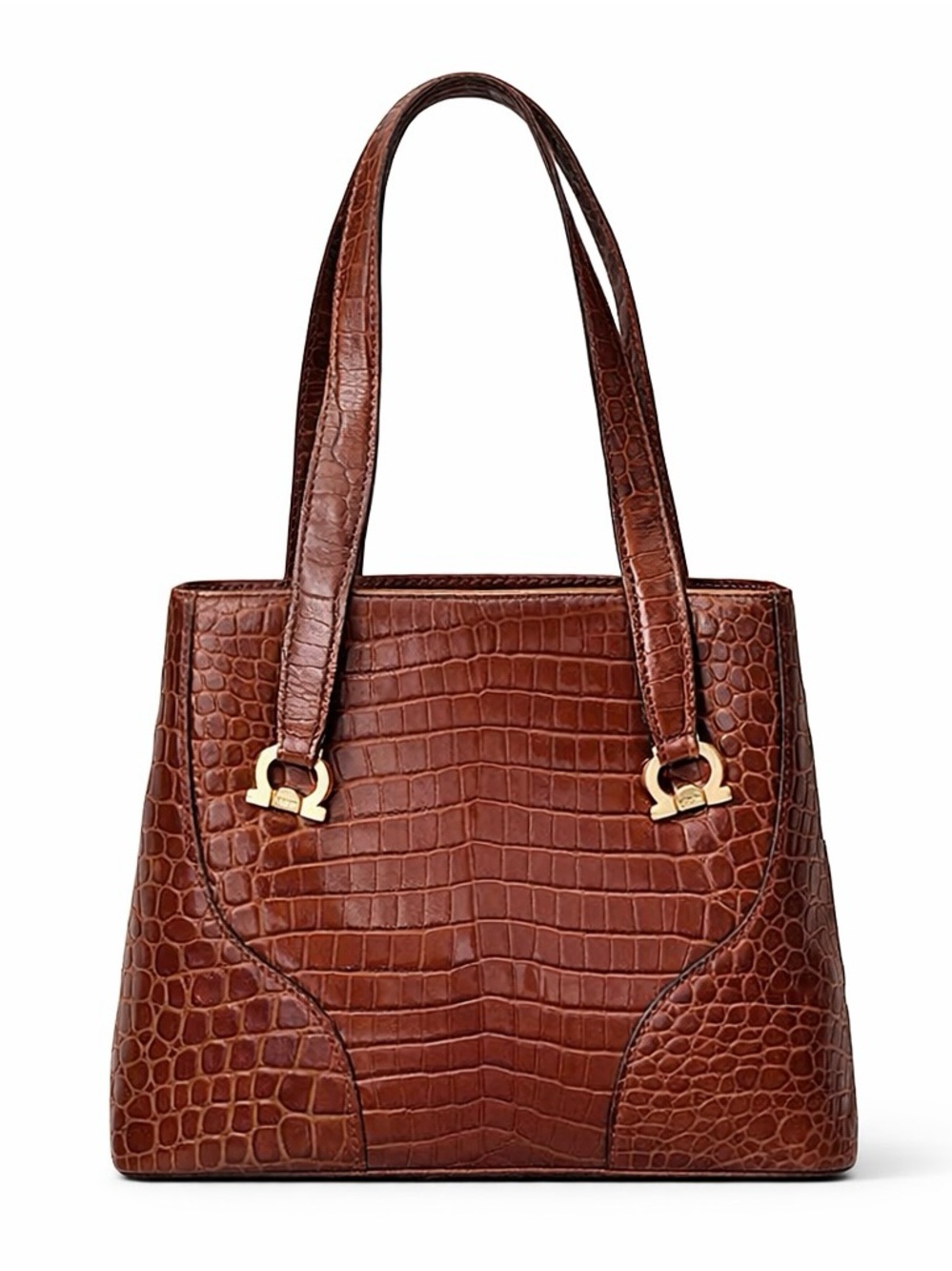 Salvatore Ferragamo Croc Embossed Leather Tote | Gancini Hardware | Italy